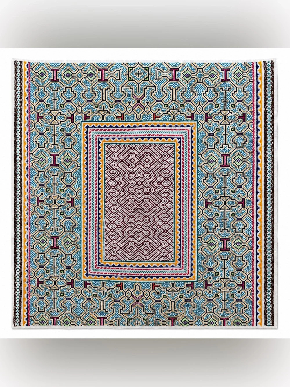 Authentic Shipibo-Konibo Kené Handmade Ceremonial Textile Peru 50x54 inches